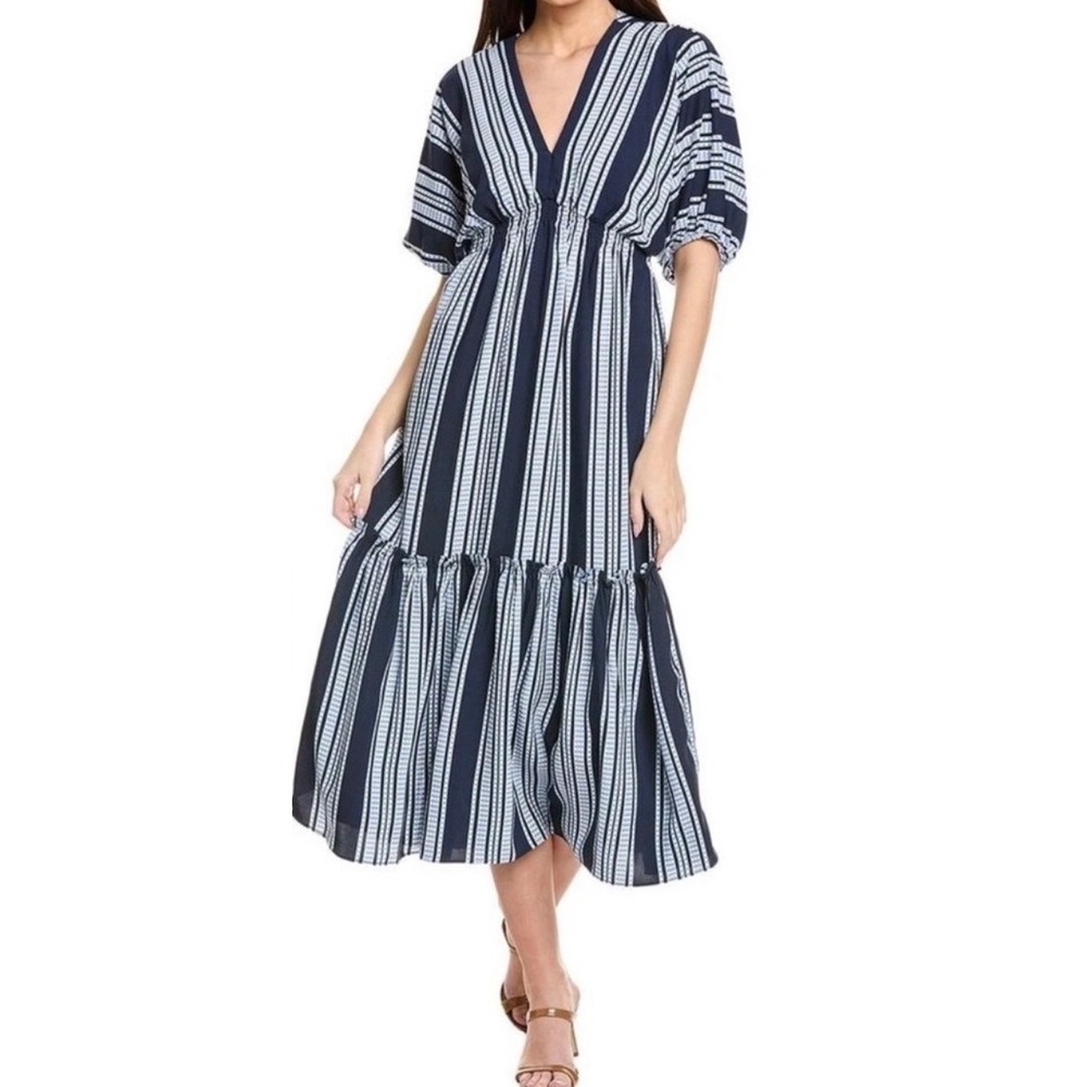 Taylor Navy Stripe Dolman Puff Sleeve Midi Dress 8